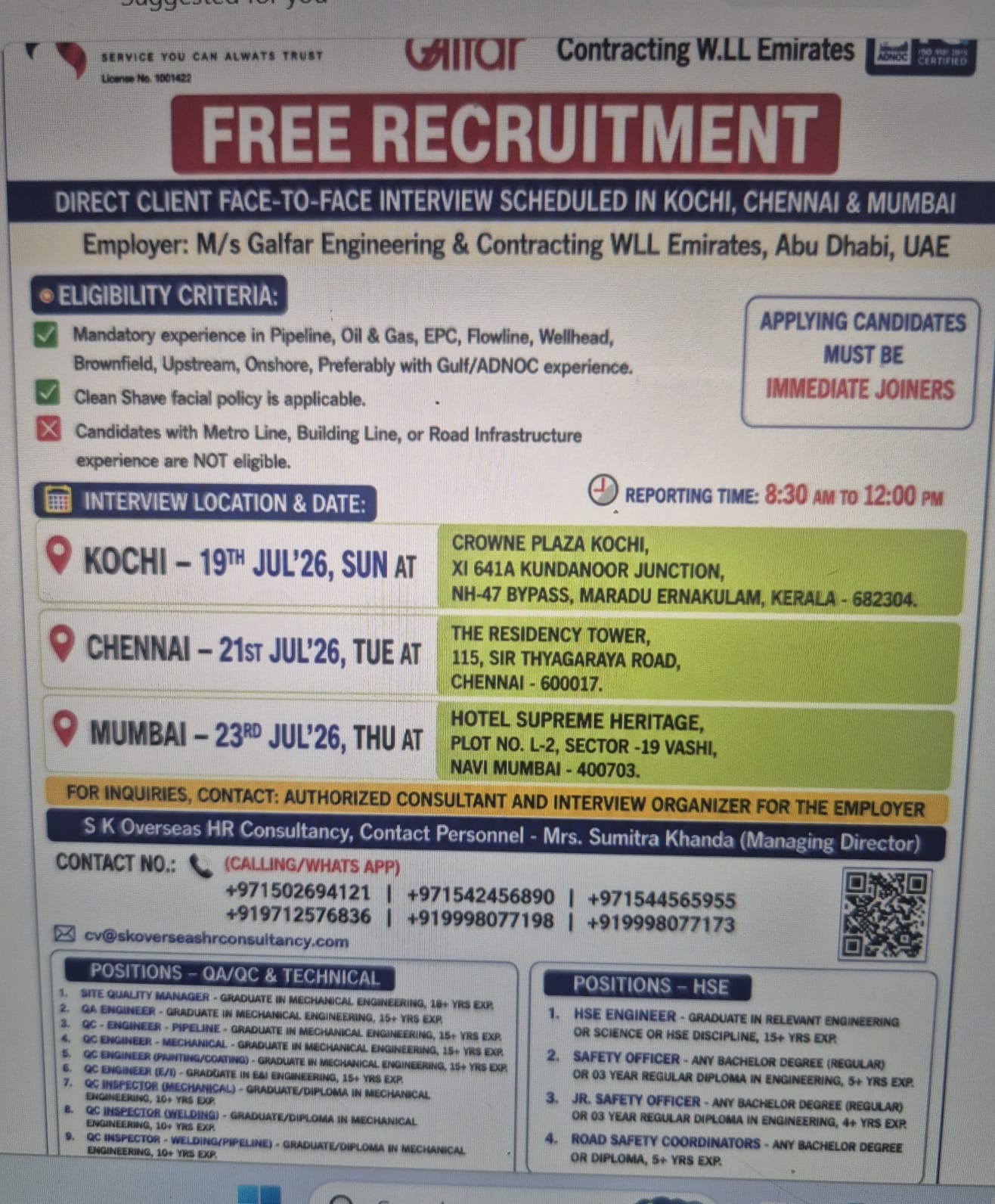Vacancies for Abu Dhabi UAE